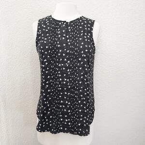 Dolan Black Sleeveless Blouse w/White Leaf Pattern Size M